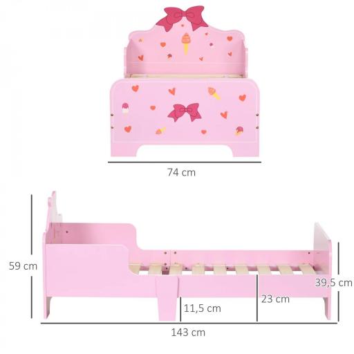 Cama Infantil para Niños de 3-6 Años Cama de Madera con Laterales de Protección Carga Máx. 80kg 143x74x59cm Rosa [5]