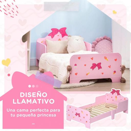 Cama Infantil para Niños de 3-6 Años Cama de Madera con Laterales de Protección Carga Máx. 80kg 143x74x59cm Rosa [4]
