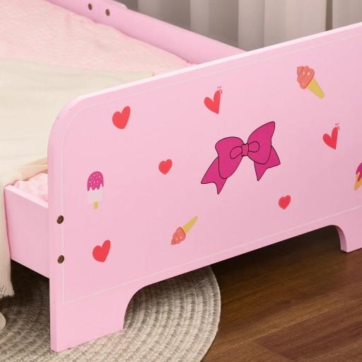 Cama Infantil para Niños de 3-6 Años Cama de Madera con Laterales de Protección Carga Máx. 80kg 143x74x59cm Rosa [1]