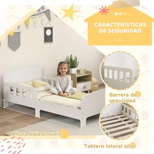 Cama infantil 70x140 cm cama para niños con barrera anticaídas y somier para niños y niñas de 3-8 años blanco [5]