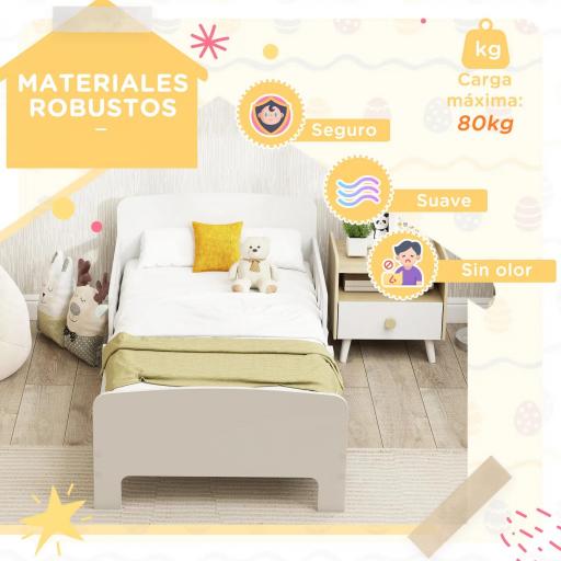 Cama infantil 70x140 cm cama para niños con barrera anticaídas y somier para niños y niñas de 3-8 años blanco [3]