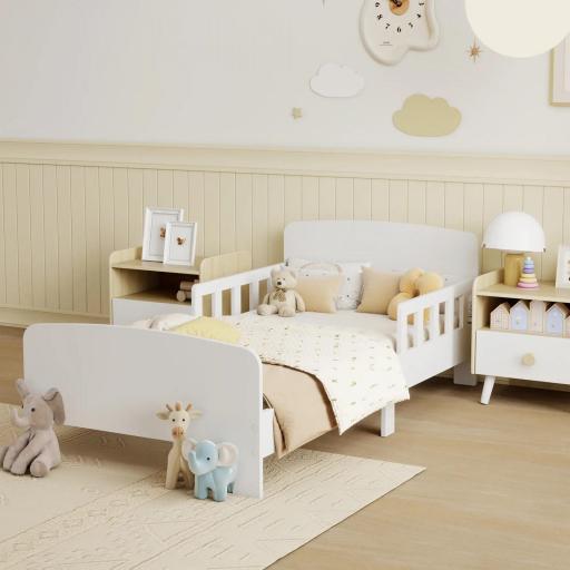 Cama infantil 70x140 cm cama para niños con barrera anticaídas y somier para niños y niñas de 3-8 años blanco [4]