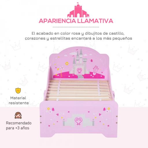 Cama Infantil para +3 Años Cama para Niños de Madera con Barreras de Protección Carga Máx. 50 kg 143x73x60 cm Rosa [4]