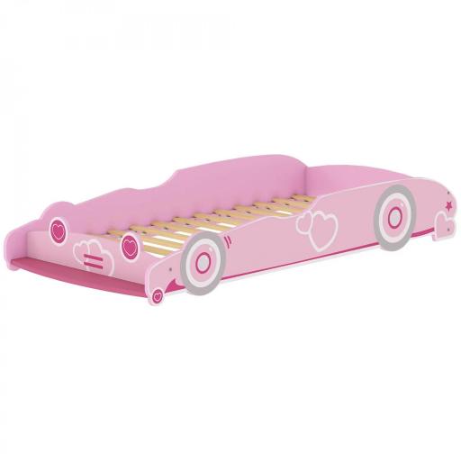 Cama Infantil 70x140 cm con Barrera Anticaídas y Somier Cabecero en Forma de Coche Rosa [8]