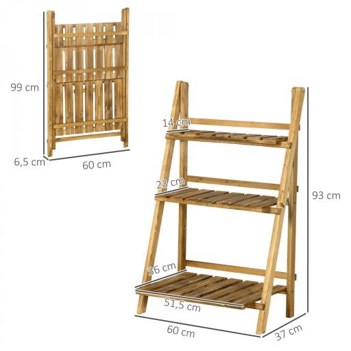 Soporte para Plantas de Madera de 3 Niveles Estantería para Plantas Plegable Soporte para Macetas 60x37x93 cm Natural [1]