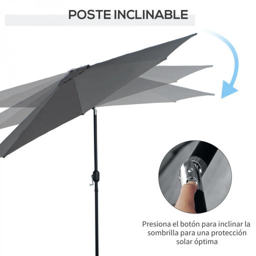 Sombrilla de Jardín Ø295x250 cm con Manivela Parasol Exterior con Mecanismo de Inclinación y Poste Desmontable de Metal para Terraza Piscina Patio Gris Oscuro [2]