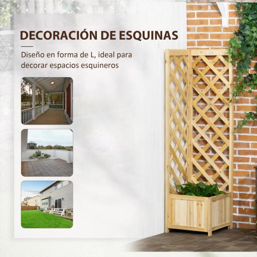 Jardinera con Enrejado de Madera Macetero Exterior para Esquina para Plantas Trepadoras 40x40x145 cm Natural [3]