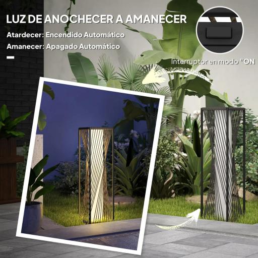 Lámpara de Jardín de Ratán Sintético con Luces LED Encendido y Apagado Automático Impermeable 22x22x77 cm Gris [2]