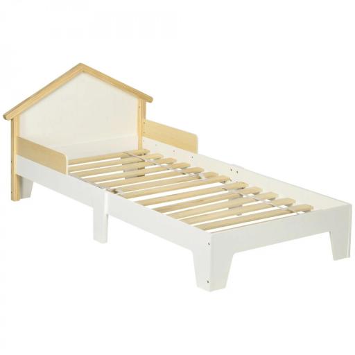 Cama para niños - estructura lecho con cabeza de cama casa y somier de lamas incluido - 90x190 cm - pino macizo Blanco [3]