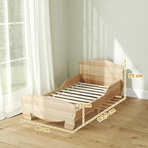 Cama Infantil de Madera con Barandillas y Diseño de Oso Estructura Baja para Niños de 3-6 Años 143,5x80x55 cm Natural [1]