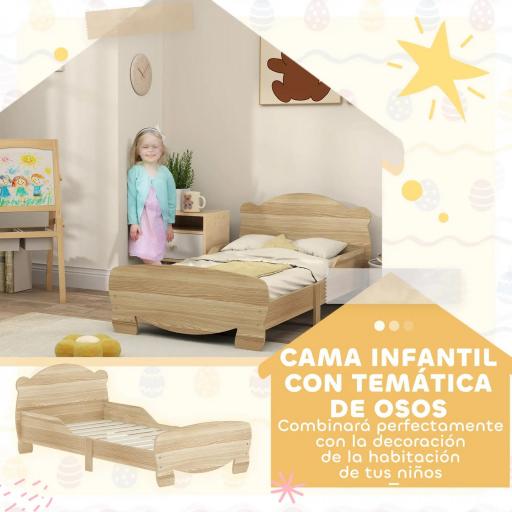 Cama Infantil de Madera con Barandillas y Diseño de Oso Estructura Baja para Niños de 3-6 Años 143,5x80x55 cm Natural [5]