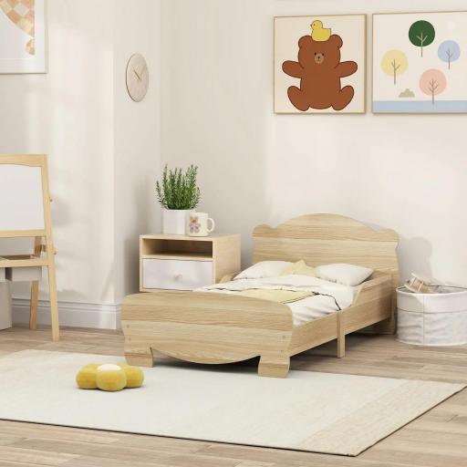 Cama Infantil de Madera con Barandillas y Diseño de Oso Estructura Baja para Niños de 3-6 Años 143,5x80x55 cm Natural [6]