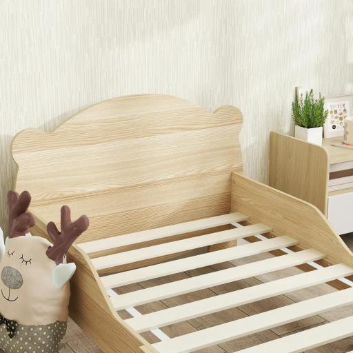 Cama Infantil de Madera con Barandillas y Diseño de Oso Estructura Baja para Niños de 3-6 Años 143,5x80x55 cm Natural [7]