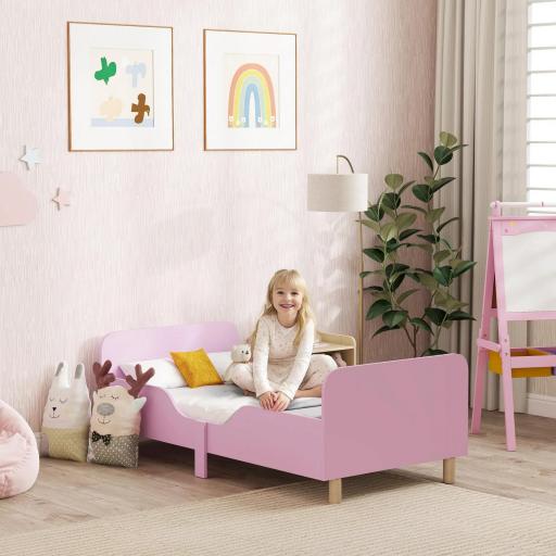 Estructura de Cama Infantil, Marco de Cama Individual para Niños, Protección contra Caídas, Cama Pequeña para Habitación Infantil, MDF, sin Colchón, Rosa