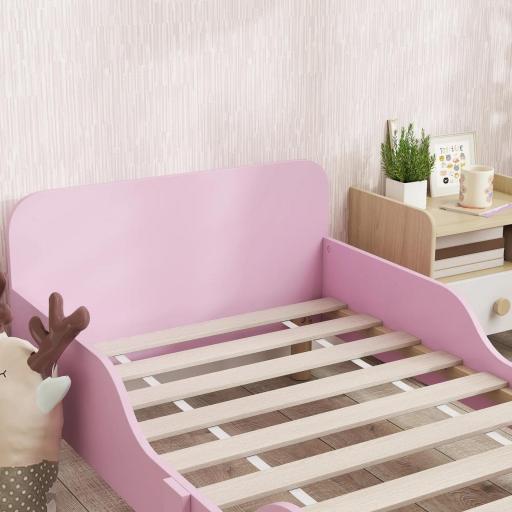 Estructura de Cama Infantil, Marco de Cama Individual para Niños, Protección contra Caídas, Cama Pequeña para Habitación Infantil, MDF, sin Colchón, Rosa [1]