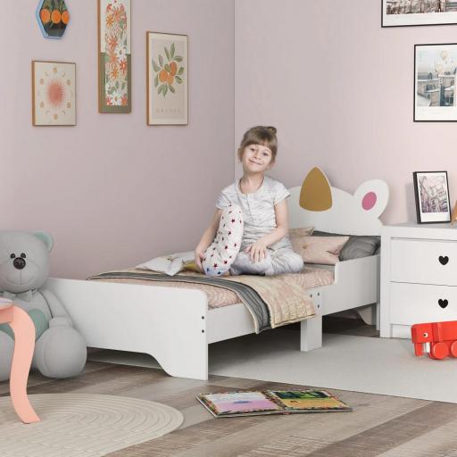 Cama Infantil de Madera 143x74x67 cm en Forma de Unicornio Mueble de Dormitorio Moderno Carga 80 kg Blanco 