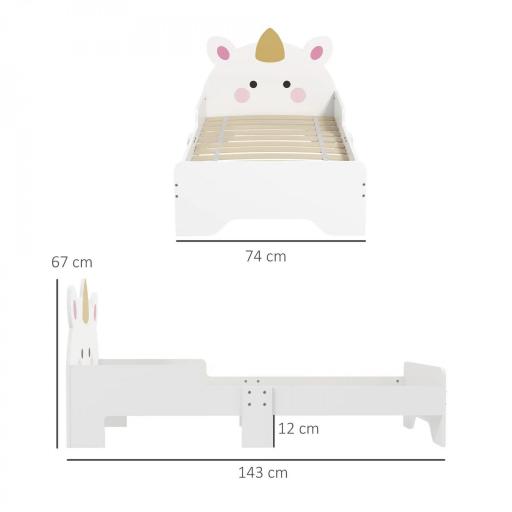 Cama Infantil de Madera 143x74x67 cm en Forma de Unicornio Mueble de Dormitorio Moderno Carga 80 kg Blanco  [5]