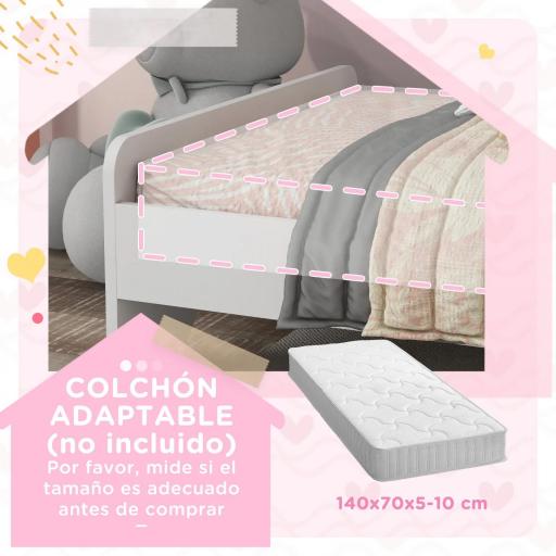 Cama Infantil de Madera 143x74x67 cm en Forma de Unicornio Mueble de Dormitorio Moderno Carga 80 kg Blanco  [7]