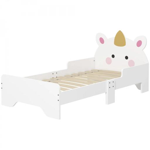 Cama Infantil de Madera 143x74x67 cm en Forma de Unicornio Mueble de Dormitorio Moderno Carga 80 kg Blanco  [1]