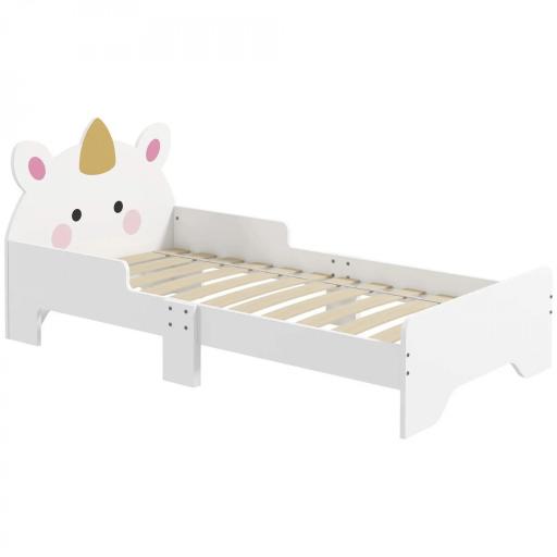 Cama Infantil de Madera 143x74x67 cm en Forma de Unicornio Mueble de Dormitorio Moderno Carga 80 kg Blanco  [2]