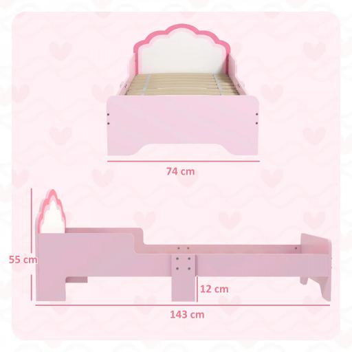 Cama Infantil 70x140 cm con Barrera Anticaídas y Somier Cabecero en Forma de Nube Rosa [6]