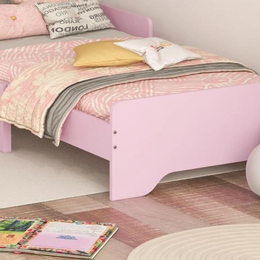Cama Infantil 70x140 cm con Barrera Anticaídas y Somier Cabecero en Forma de Nube Rosa [5]