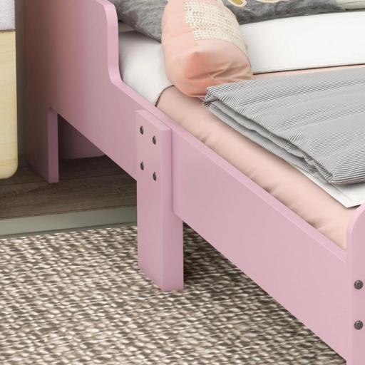 Cama Infantil 70x140 cm con Barrera Anticaídas y Somier Cabecero en Forma de Nube Rosa [7]