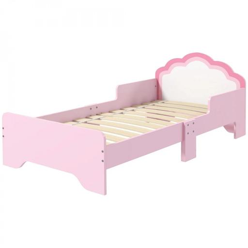 Cama Infantil 70x140 cm con Barrera Anticaídas y Somier Cabecero en Forma de Nube Rosa [9]