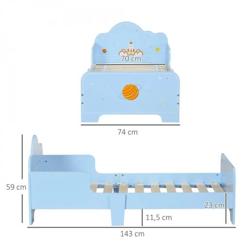 Cama Infantil para Niños de 3-6 Años Cama de Madera con Laterales de Protección Carga Máx. 80kg 143x74x59cm Azul [1]