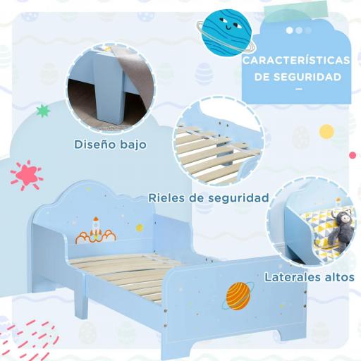 Cama Infantil para Niños de 3-6 Años Cama de Madera con Laterales de Protección Carga Máx. 80kg 143x74x59cm Azul [5]