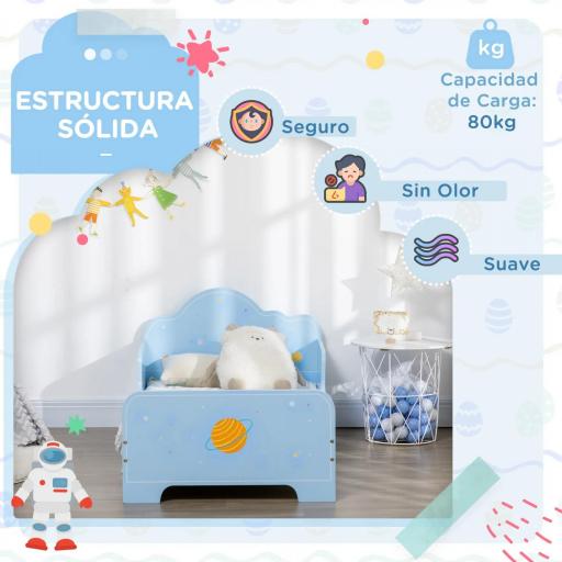 Cama Infantil para Niños de 3-6 Años Cama de Madera con Laterales de Protección Carga Máx. 80kg 143x74x59cm Azul [2]