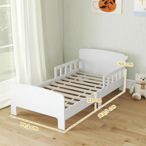 Cama infantil 70x140 cm cama para niños con barrera anticaídas y somier para niños y niñas de 3-8 años blanco [6]