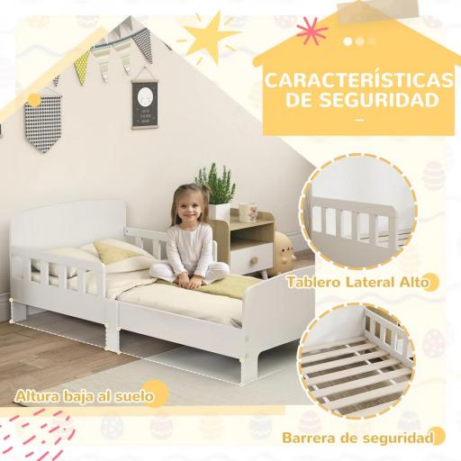 Cama infantil 70x140 cm cama para niños con barrera anticaídas y somier para niños y niñas de 3-8 años blanco [4]