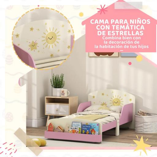 Cama infantil para Niños de +3 Años 70x140 cm de Madera con Almacenaje y Dibujos de Estrellas para Dormitorio Rosa [3]