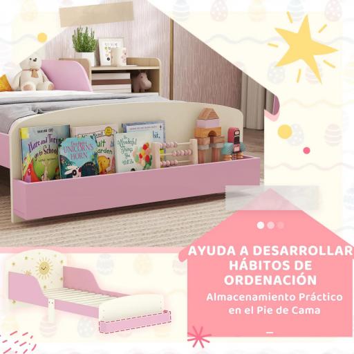 Cama infantil para Niños de +3 Años 70x140 cm de Madera con Almacenaje y Dibujos de Estrellas para Dormitorio Rosa [6]