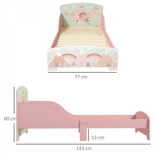 Cama para Niños 143x77x60 cm Cama Infantil de 3-6 Años con Barreras de Protección y Estampados Carga Máx. 40 kg Rosa [2]