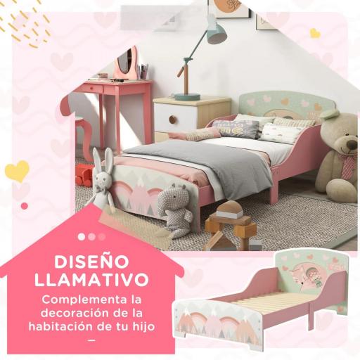 Cama para Niños 143x77x60 cm Cama Infantil de 3-6 Años con Barreras de Protección y Estampados Carga Máx. 40 kg Rosa [7]