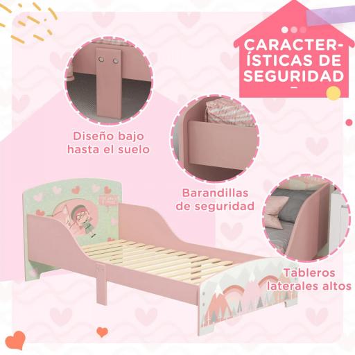 Cama para Niños 143x77x60 cm Cama Infantil de 3-6 Años con Barreras de Protección y Estampados Carga Máx. 40 kg Rosa [6]