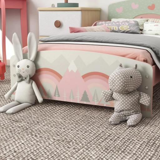 Cama para Niños 143x77x60 cm Cama Infantil de 3-6 Años con Barreras de Protección y Estampados Carga Máx. 40 kg Rosa [3]