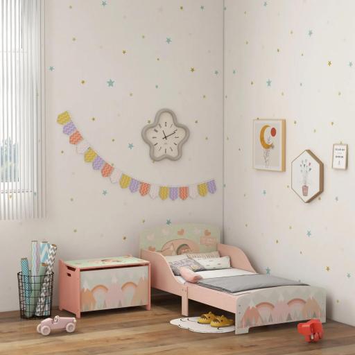 Cama para Niños 143x77x60 cm Cama Infantil de 3-6 Años con Barreras de Protección y Estampados Carga Máx. 40 kg Rosa [4]