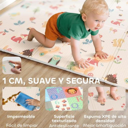 Alfombra Bebé Acolchada Plegable Reversible 150x180 cm Tapete de Actividades Bebé XPE Impermeable Multicolor [1]