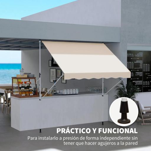Toldo Manual Retráctil 300x150x170-280 cm con Altura Ajustable Manivela y Protección Solar para Terraza Beige [1]