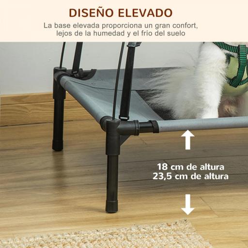Cama Elevada para Mascotas con Toldo Extraíble Tela Transpirable al Aire Libre para Interior y Exterior 61x46x62 cm Gris [3]