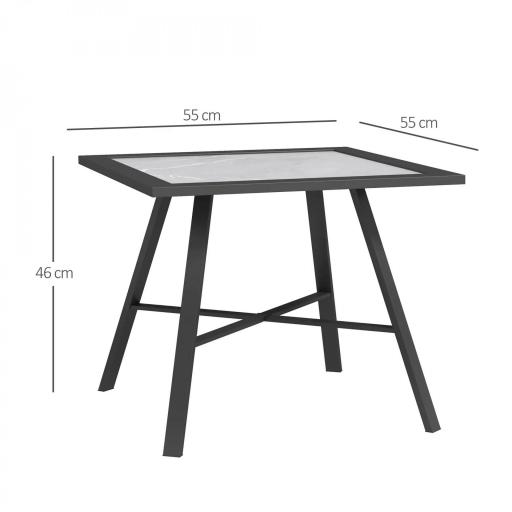 Mesa Auxiliar de Jardín con Encimera de Aspecto Piedra Gris y Estructura Negra 55x55x46 cm Mesita de Exterior Compacta [1]