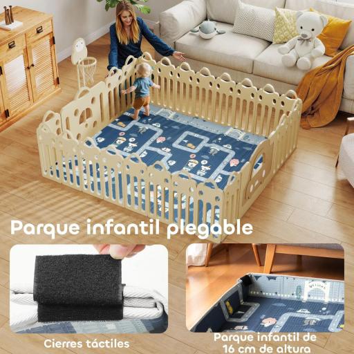 Alfombra Bebé Acolchada Plegable Reversible 202x180,5x1 cm Laterales Abatibles Impermeable Multicolor [3]