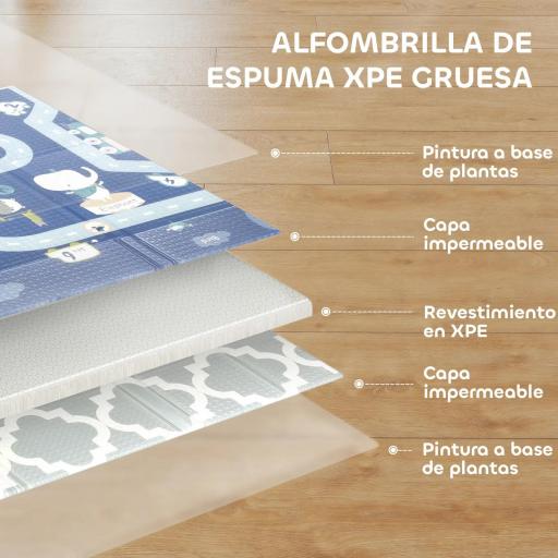 Alfombra Bebé Acolchada Plegable Reversible 202x180,5x1 cm Laterales Abatibles Impermeable Multicolor [8]