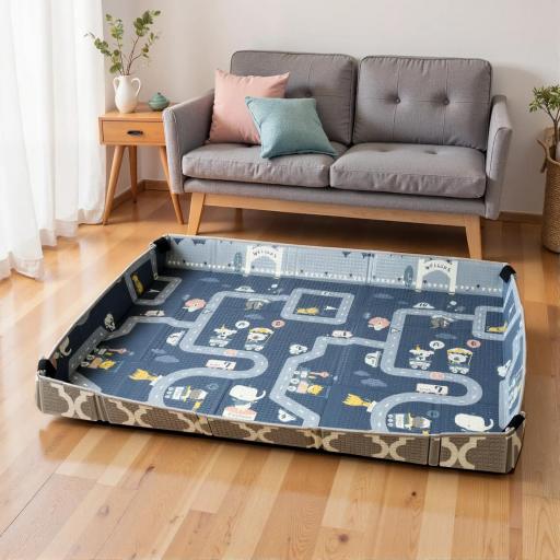 Alfombra Bebé Acolchada Plegable Reversible 202x180,5x1 cm Laterales Abatibles Impermeable Multicolor [5]