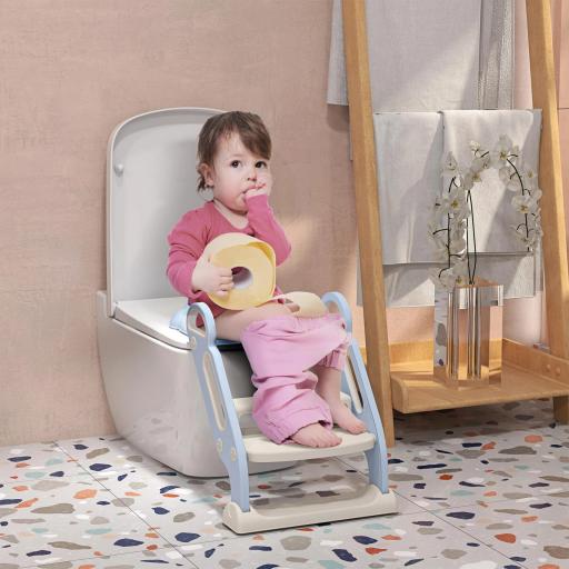 Adaptator WC para Niños con Escalera Plegable Reductor de Aprendizaje para Baño Portátil 67,9x42,8x51,5 cm Azul 