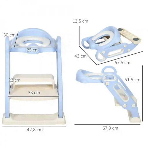 Adaptator WC para Niños con Escalera Plegable Reductor de Aprendizaje para Baño Portátil 67,9x42,8x51,5 cm Azul  [1]