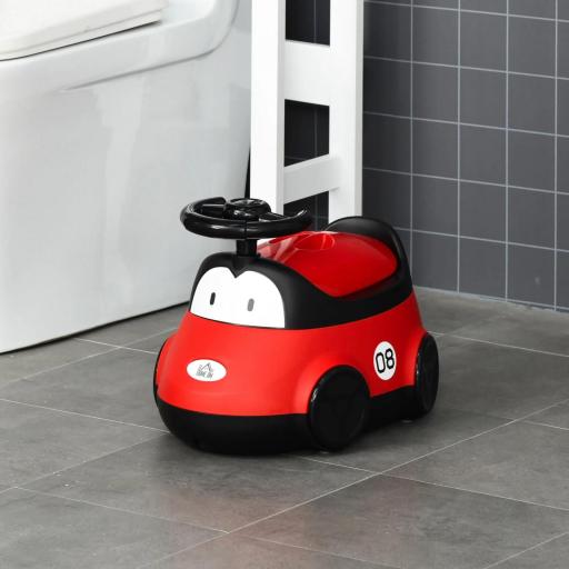 Orinal para Bebé de 6-36 Meses Orinal Infantil WC Aprendizaje Entrenamiento Portátil en Forma de Automóvil con Tapa y Volante Fácil de Limpiar 40x27,5x29,1 cm Rojo